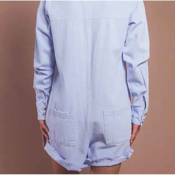Show Me Your Mumu Tegan Jumper Periwinkle Chambray Romper Shorts Size Small - Picture 2 of 12